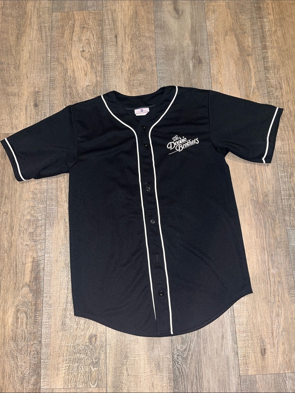 Vintage Mens Black Doobie Brothers SF Fest Baseball Concert Jersey Short Sleeve